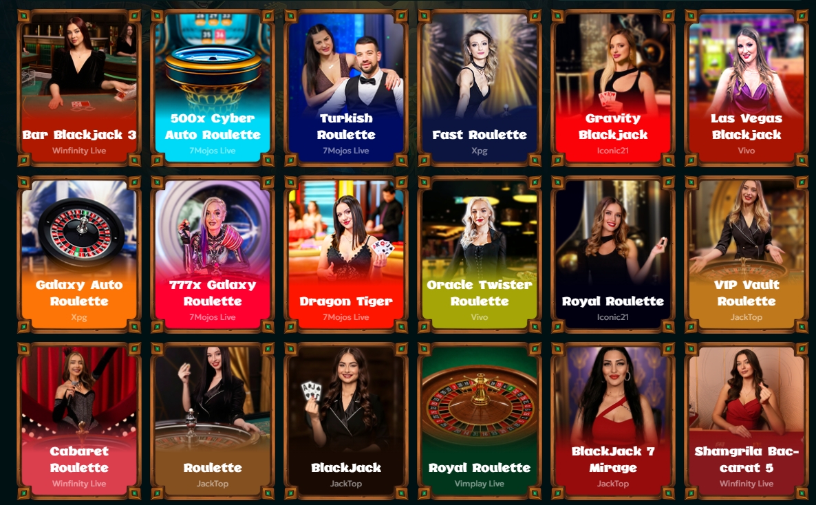 Casino en direct de Rivo Casino avec croupiers en live : blackjack, roulette, baccarat