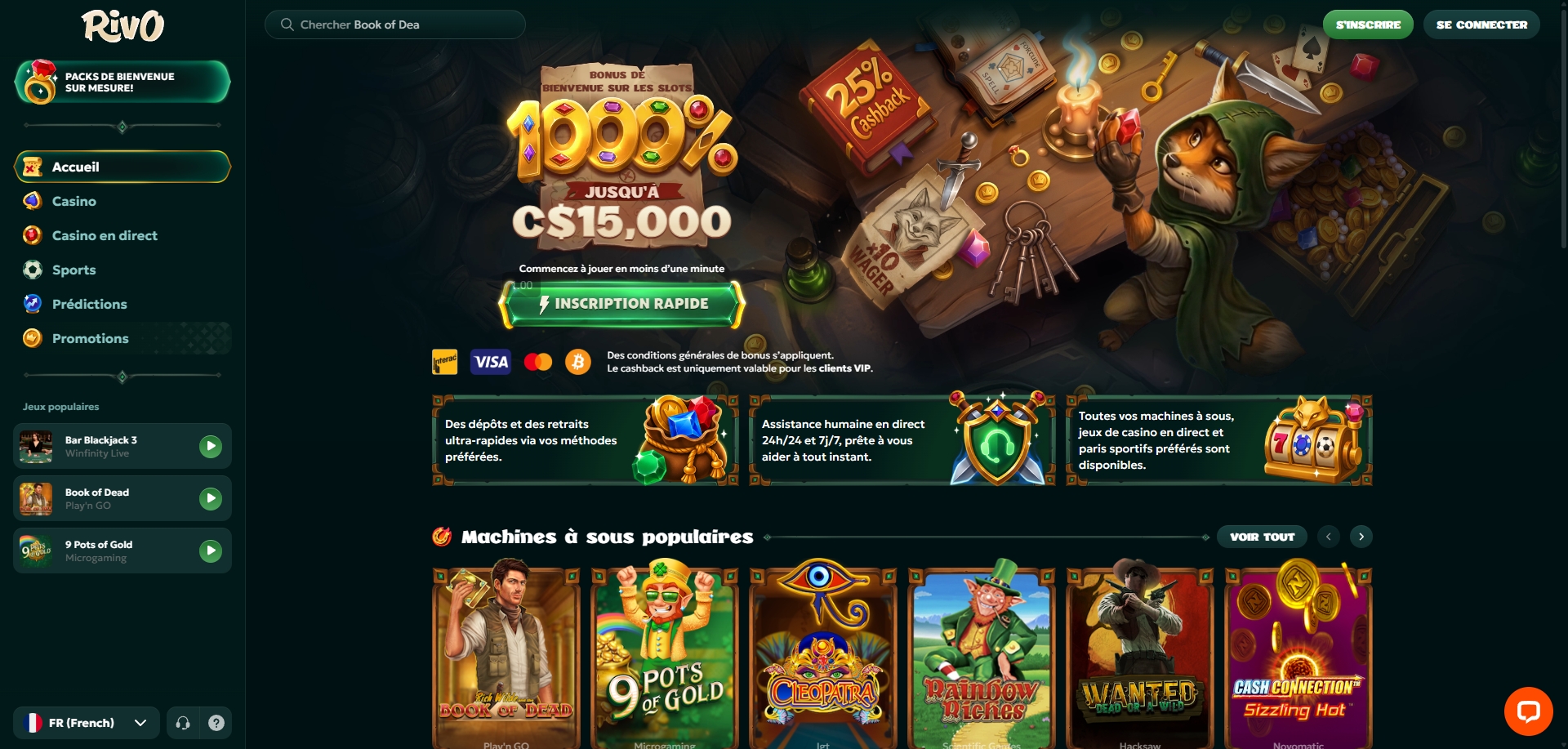 Rivo Casino : page d'accueil et bonus de bienvenue