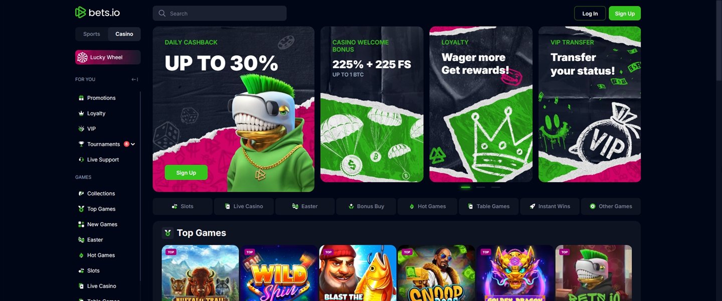 Bets.io : page d'accueil et promotions